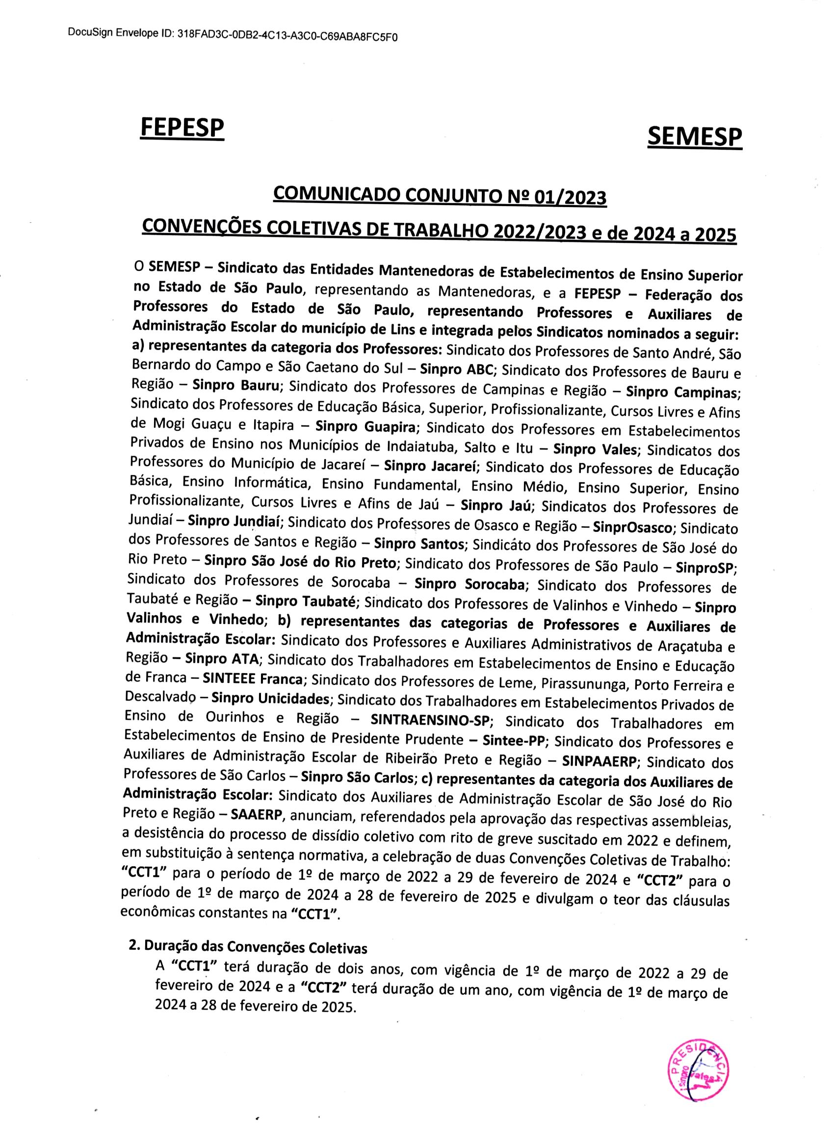 COMUNICADO_CONJUNTO_SINPROVALES_FEPESP_SEMESP_001_20230001